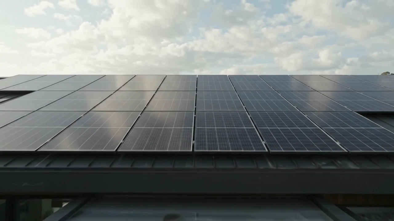 Rooftop solar panels from the supplied T-Titans film